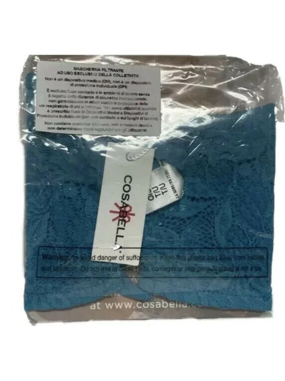 Cosabella Face Mask Never Say Never V in Picasso Blue NEVER9923 Pleated One Size
